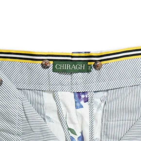 Mens 34 Gurkha Pants White Blue Floral Cotton Flat Front Straight Fit Trousers - Picture 3 of 8